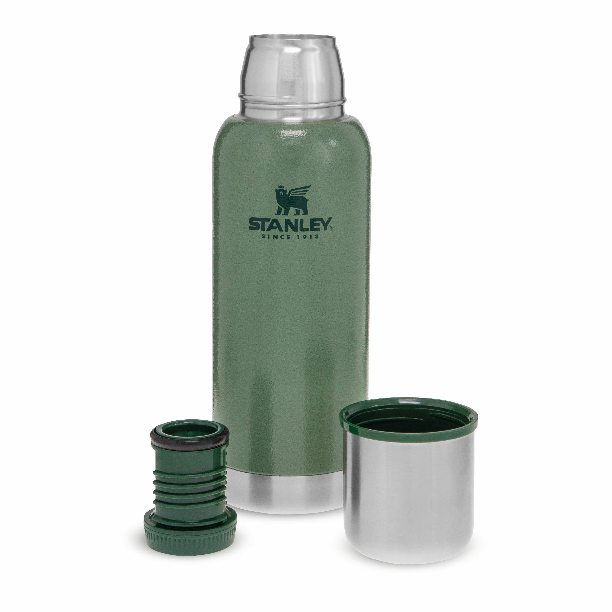 Stanley Adventure Stainless Steel Vacuum Bottle 739 ml / 25OZ Hammertone Green – Edelstahl-Thermoskanne | BPA-frei |Hält heiß oder kalt | Deckel fungiert als Trinkbecher
