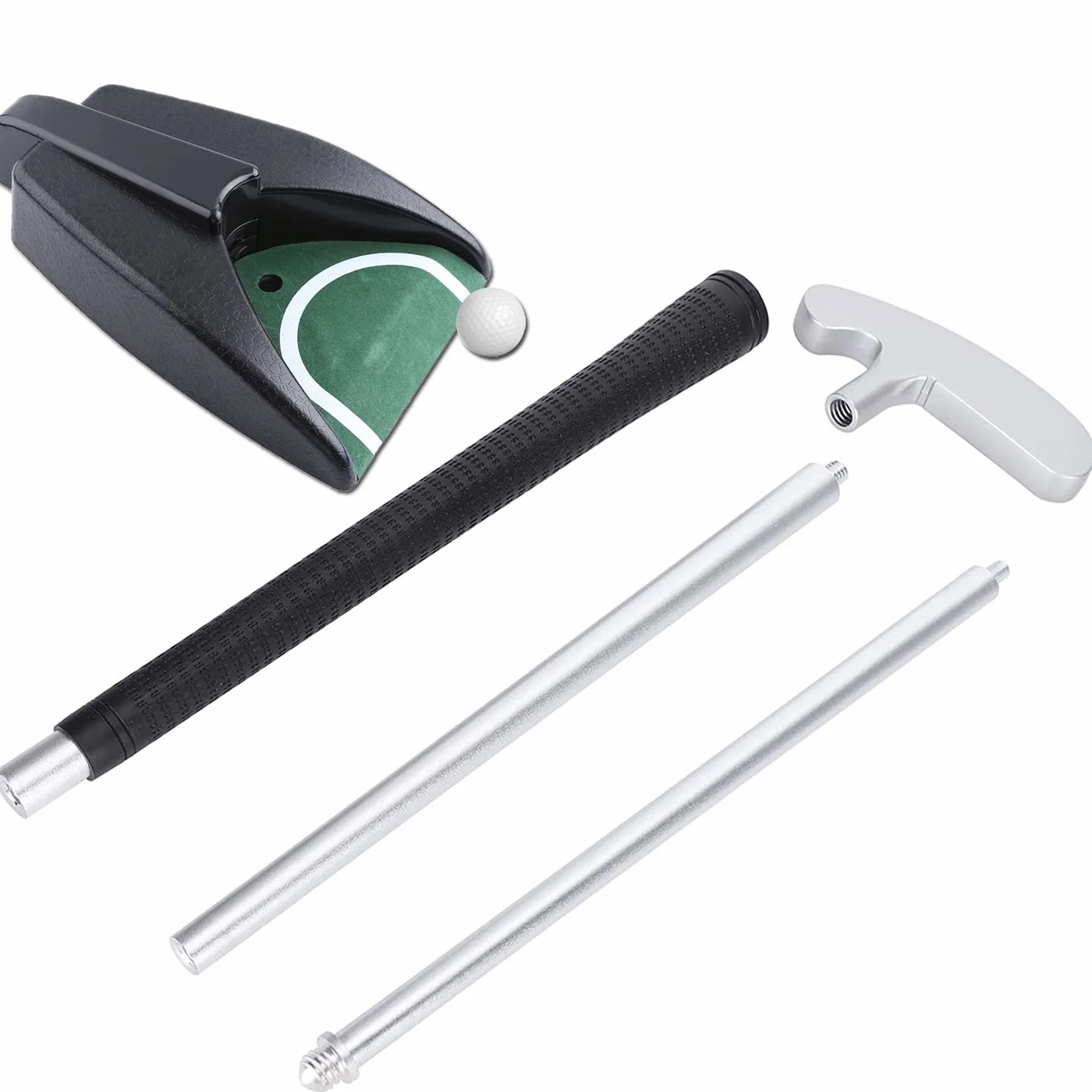 LEAGY Tragbares Golfputter Reise-Übungs-Putting-Set mit Koffer Indoor Outdoor Yard, Indoor-Golfspiel-Set, Ballrückgabesystem Putter aus Zinklegierung Executive Office Putter-Set