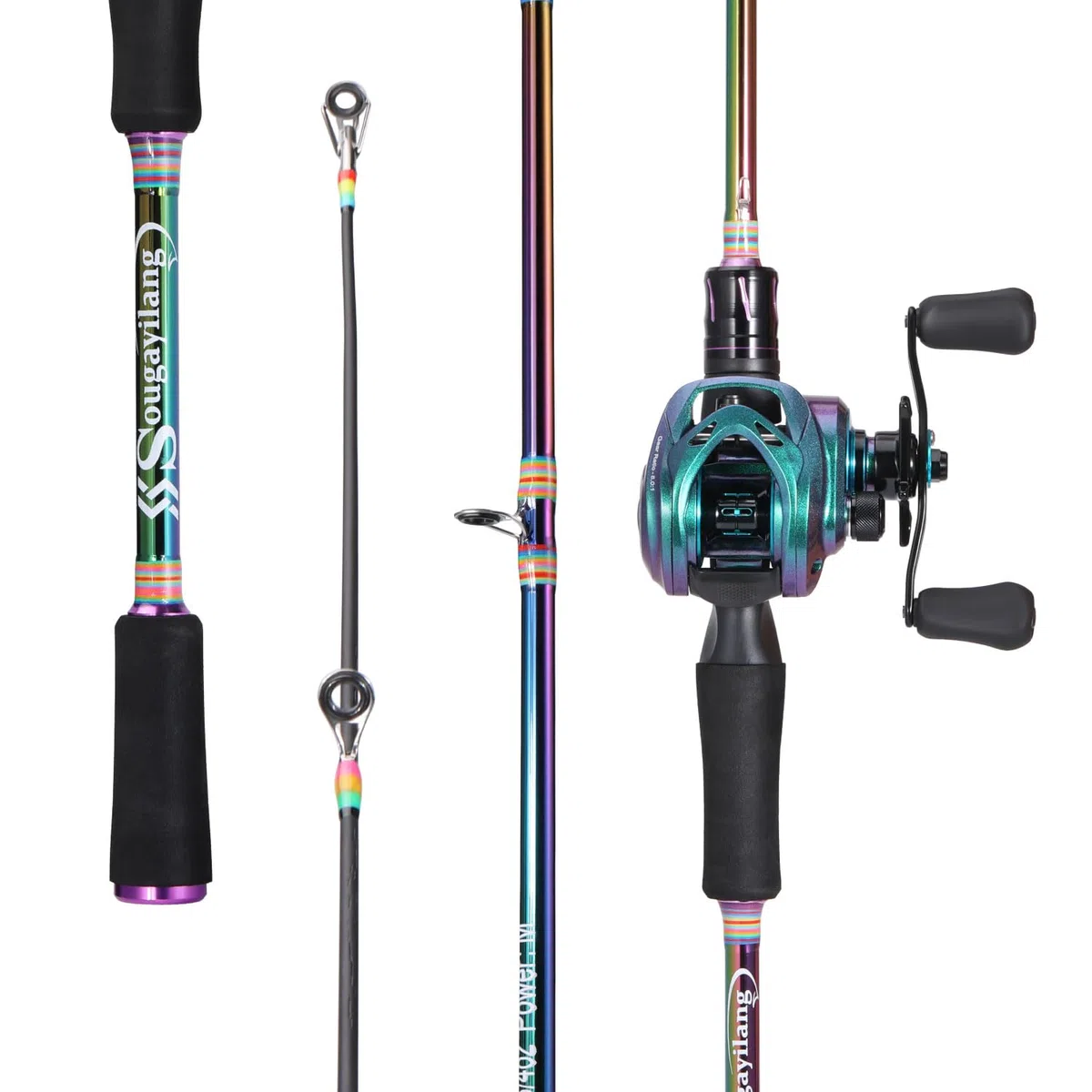 Sougayilang Spinning Angel Combo, 2-teilige Bunte tragbare leichte Angelrute mit super glatter Angelrolle für Süßwasser und Salzwasser