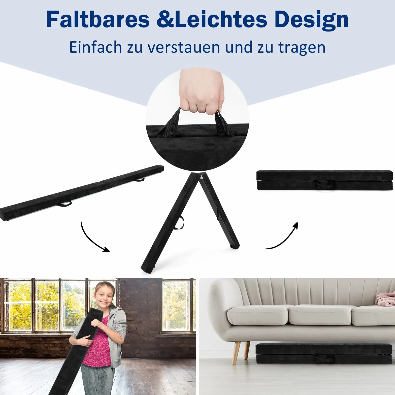 GOPLUS Schwebebalken für Zuhause, 210x10x8cm Gymnastikbalken Balancierbalken mit Griffen, Turnen Balken rutschfest für Kinder & Anfänger