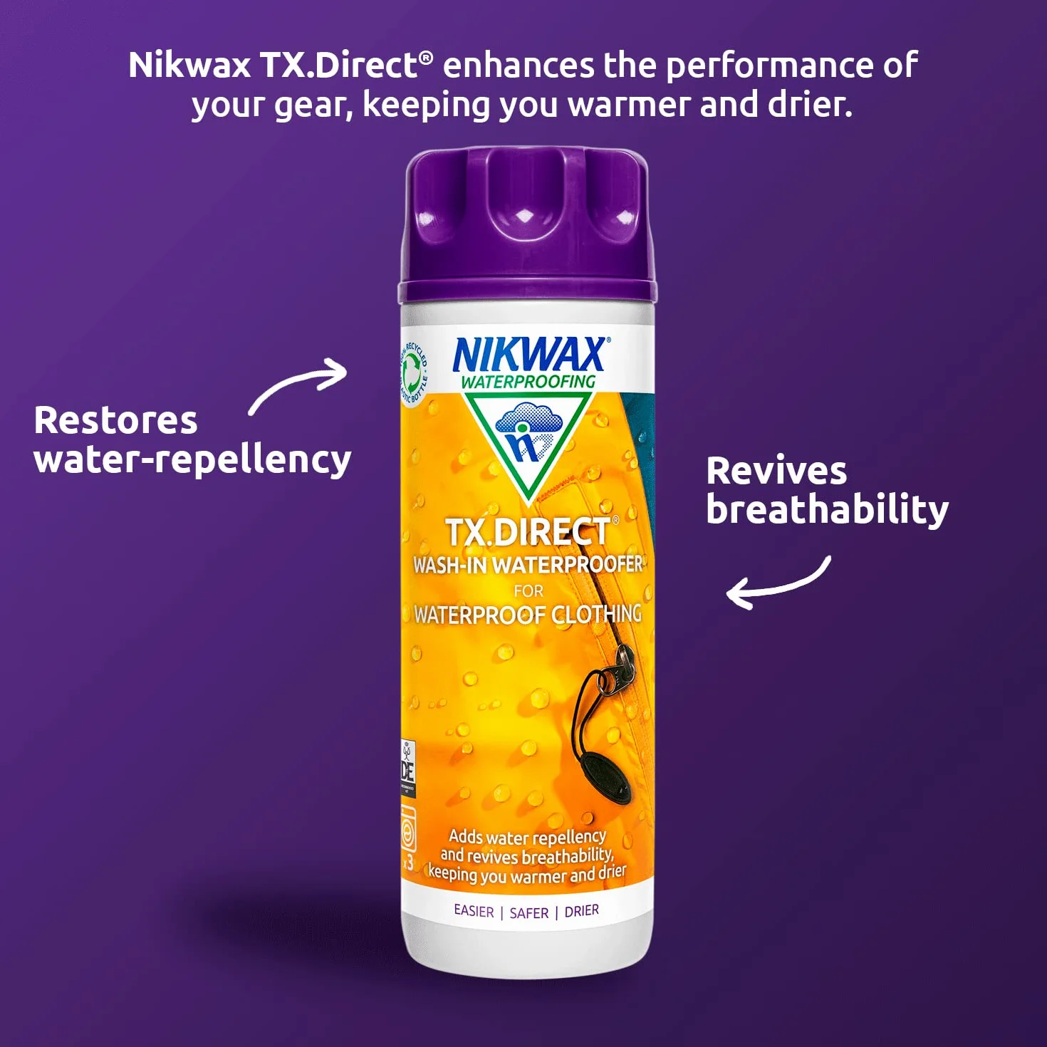 Nikwax TX. Direct Wasserdichter für Outdoor-Ausrüstung. Sicher, belebt die Atmungsaktivität und Wasserabweisende Stoffe Empfohlen für Gore-Tex, Sympatex & Event