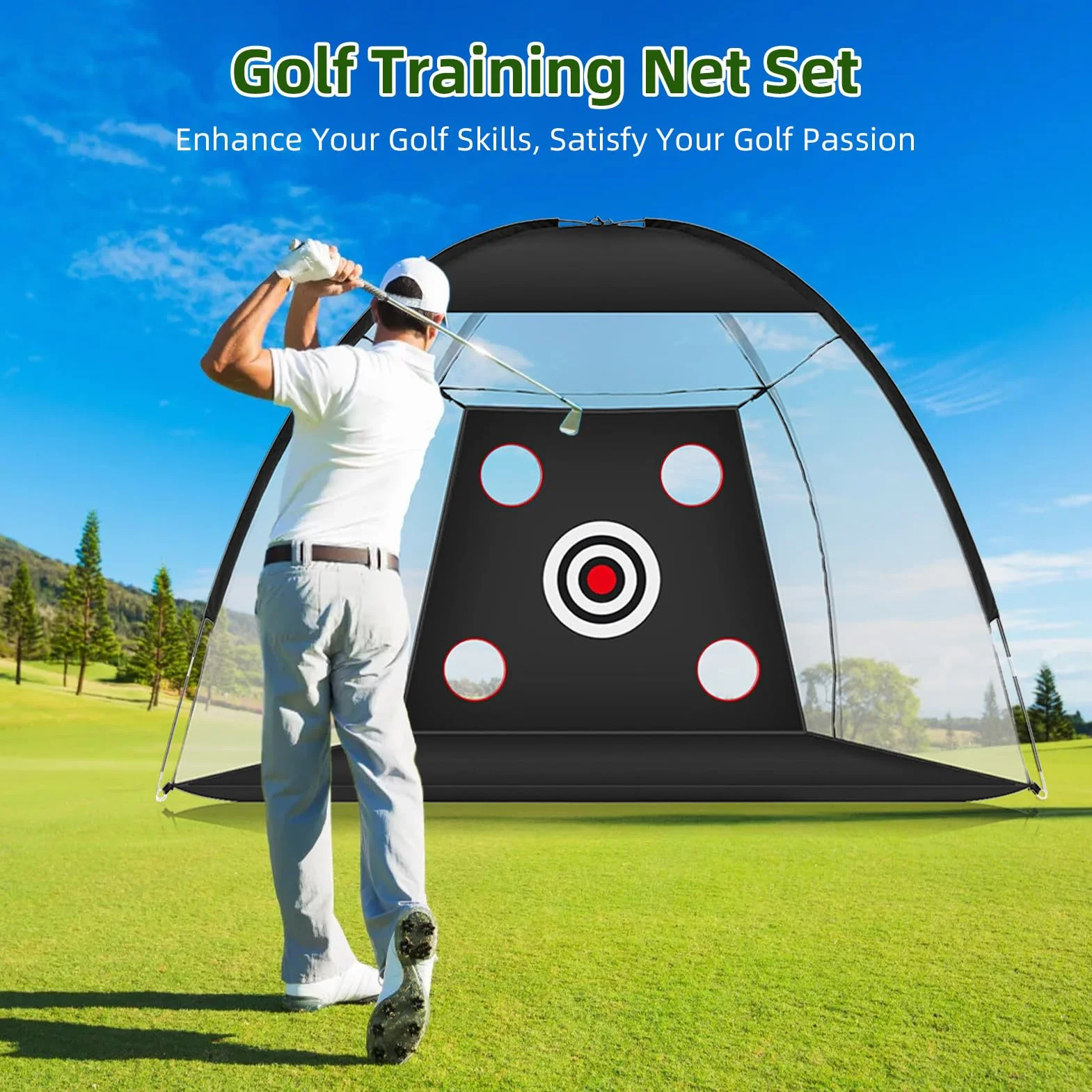 Golfschwung Übungsnetz für den Außenbereich, Dreifach Faltbares Gras Trainingsnetz Set, Multifunktionales Zielnetz Langlebig Einfache Installation 3 x 2 m