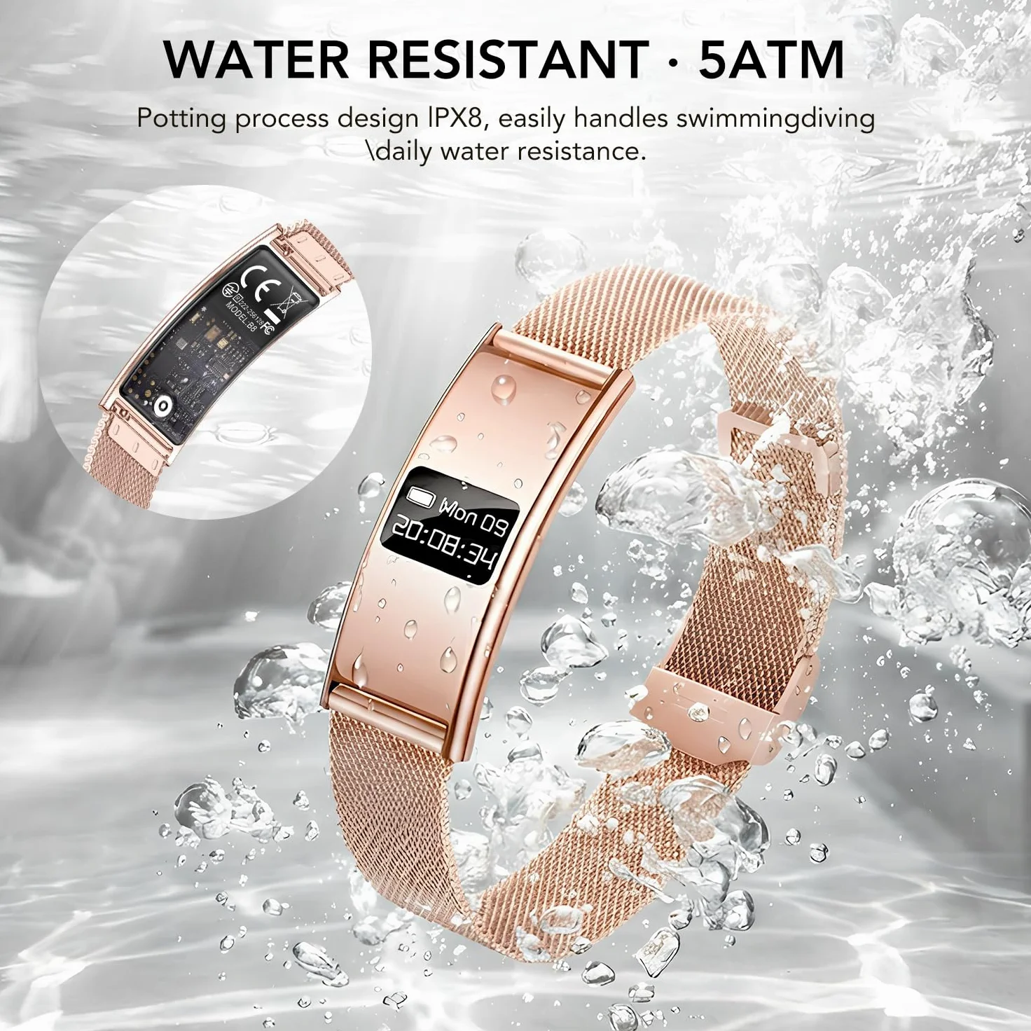 Smartwatch Damen Fitness Tracker Armband: Schrittzähler Damenuhr Fitnessuhr Smart Watch mit Herzfrequenz HRV SpO2 Schlaf Monitor Sportmodi 5ATM Wasserdicht Leicht Slim Digital band für iOS Android