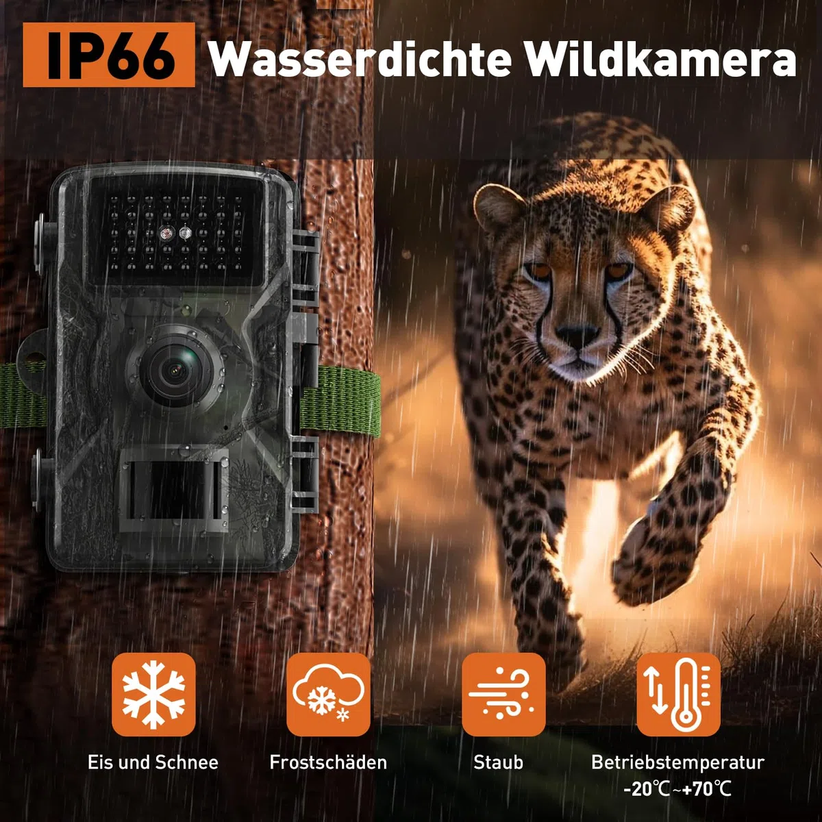 Wildkamera 60MP 4K Video IP66 wasserdicht Nachtsicht Infrarot Tierüberwachung