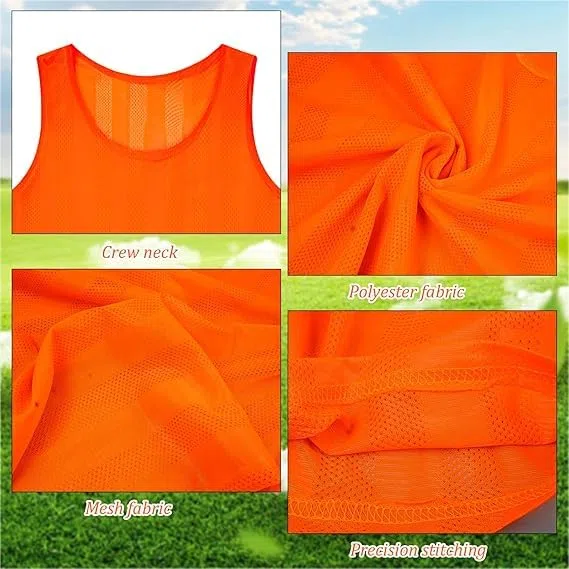Malloom 24 Stück Fußball Leibchen für Erwachsene, ohne Logo Trainingsleibchen Fussball Leibchen Kinder Erwachsene, Team-Spiel Bibs für Fußball, Basketball, Volleyball - Grün & Orange