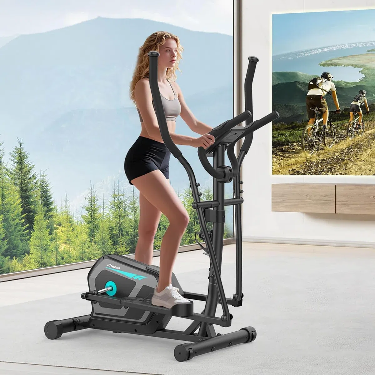 Crosstrainer für Zuhause,Ellipsentrainer mit 16 Widerstandsstufen,Bluetooth App,Flaschenhalter,Ultraleiser Magnetischer Crosstrainer mit Rutschfestem Pedal,Transporträder bis 131KG