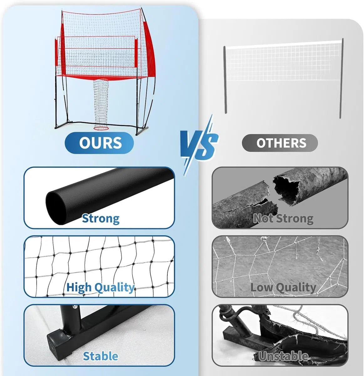 Volleyball Trainingsnetz & Rebounder | 3-in-1 Tragbares Volleyball-Netz | 243 x 45 x 335 cm | Höhenverstellbar | Für Aufschlag, Dunking, Techniktraining