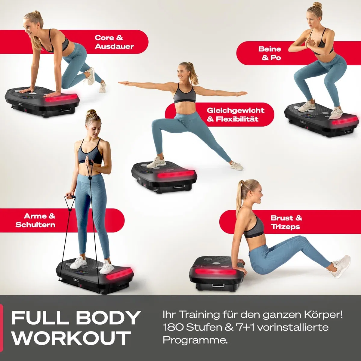 Sportstech 4D Vibrationsplatte für Zuhause, VP400 und sVibe, Smart LED, Trainingsbänder und Ropes, Abnehmen, Ganzkörpertraining, Muskelaufbau, 120 kg belastbar, Fitness Training