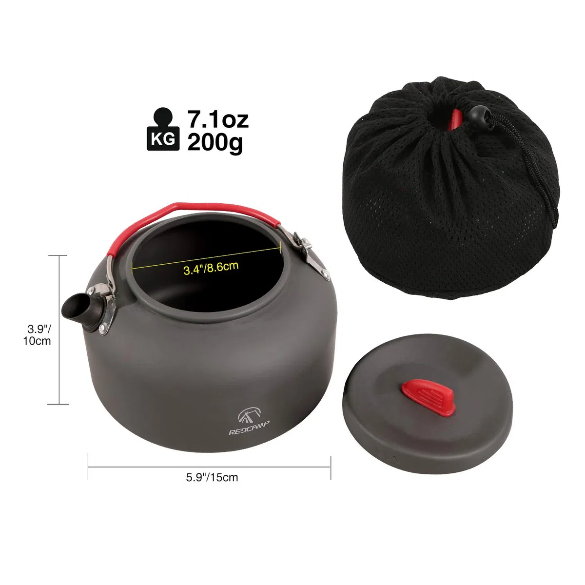 REDCAMP 1.4L Small Camping Kettle, Folding Water Pot with Carrying Bag, Compact Lightweight Tea Kettle for Outdoor Cooking Backpacking Picnic Fishing Boiling