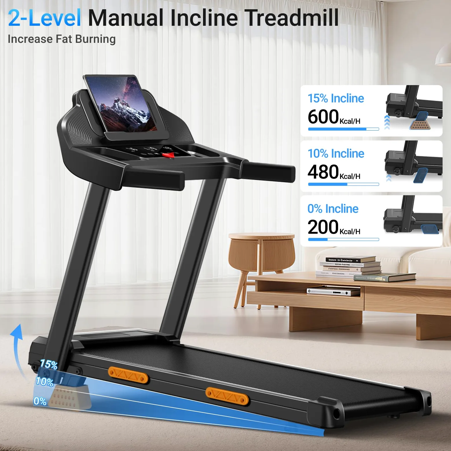 UMAY Laufband für Zuhause Klappbar mit Steigung 15%, 12KM/H Treadmill for Home, 3.0PS Motor, LED Anzeige, Leiser Betrieb, Stoßdämpfung, Tragkraft 136 kg