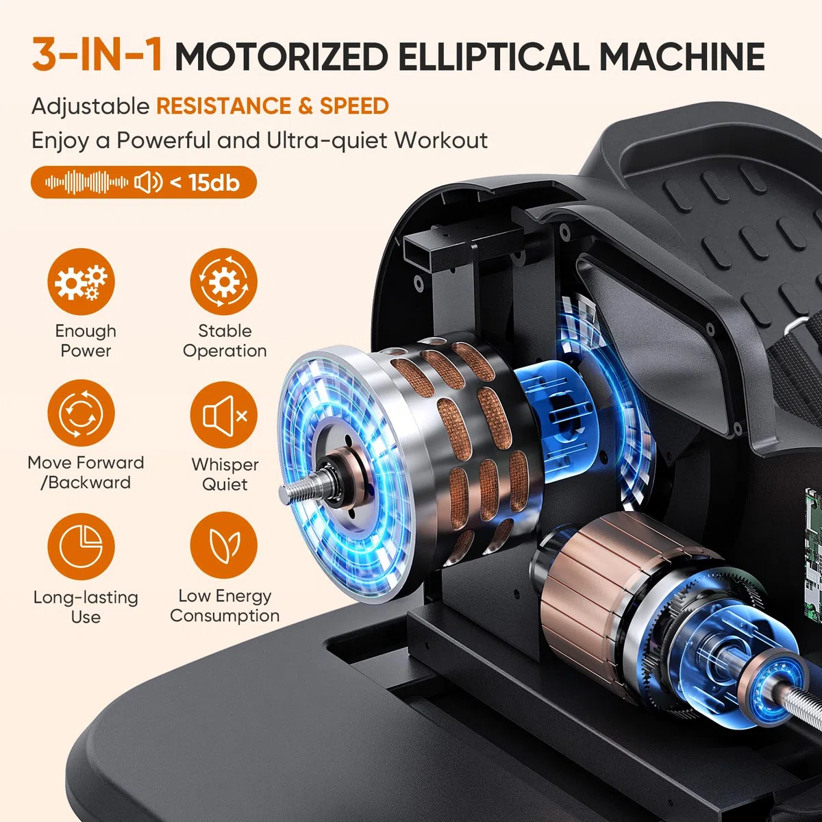 Dripex Mini Elektrischer Crosstrainer, 3-IN-1 Untertisch Ellipsentrainer für Zuhause, Beintrainer für Senioren, 16 einstellabare Geschwindigkeits- und Widerstandsstufen, Komplett Montiert