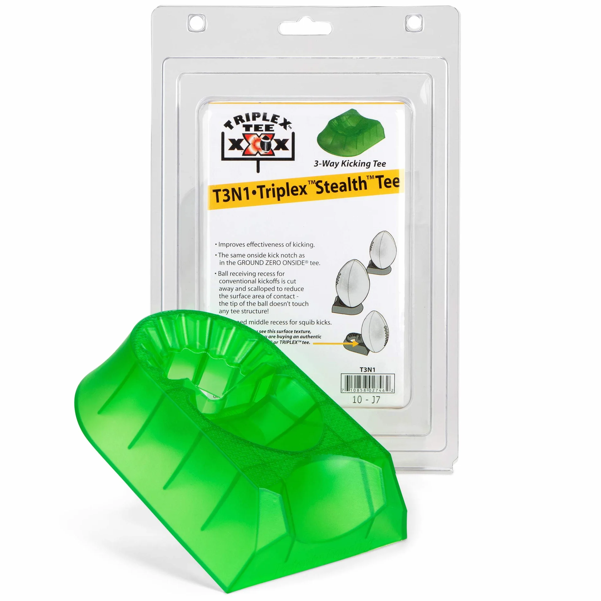 Champion Sports Triplex 3-in-1 Premium Football Kicking Tee for Kickoff Practice, 1” - Ball Holder Tees for Footballs - Kicking Block and Accessories for Adults, Kids, Coaches Green