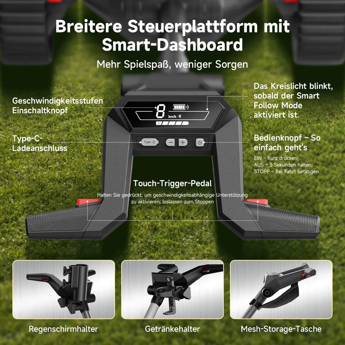 NAVEE Golf Trolley Elektrisch, Electro Golf Trolley Klappbar, Birdie 3X, Follow Me, Lithiumakku für 36 Loch, Dynamische Power-Hilfe mit KI-Steuerung, Dual Motor Bergabfahrbremse, IPX5 viel Zubehör