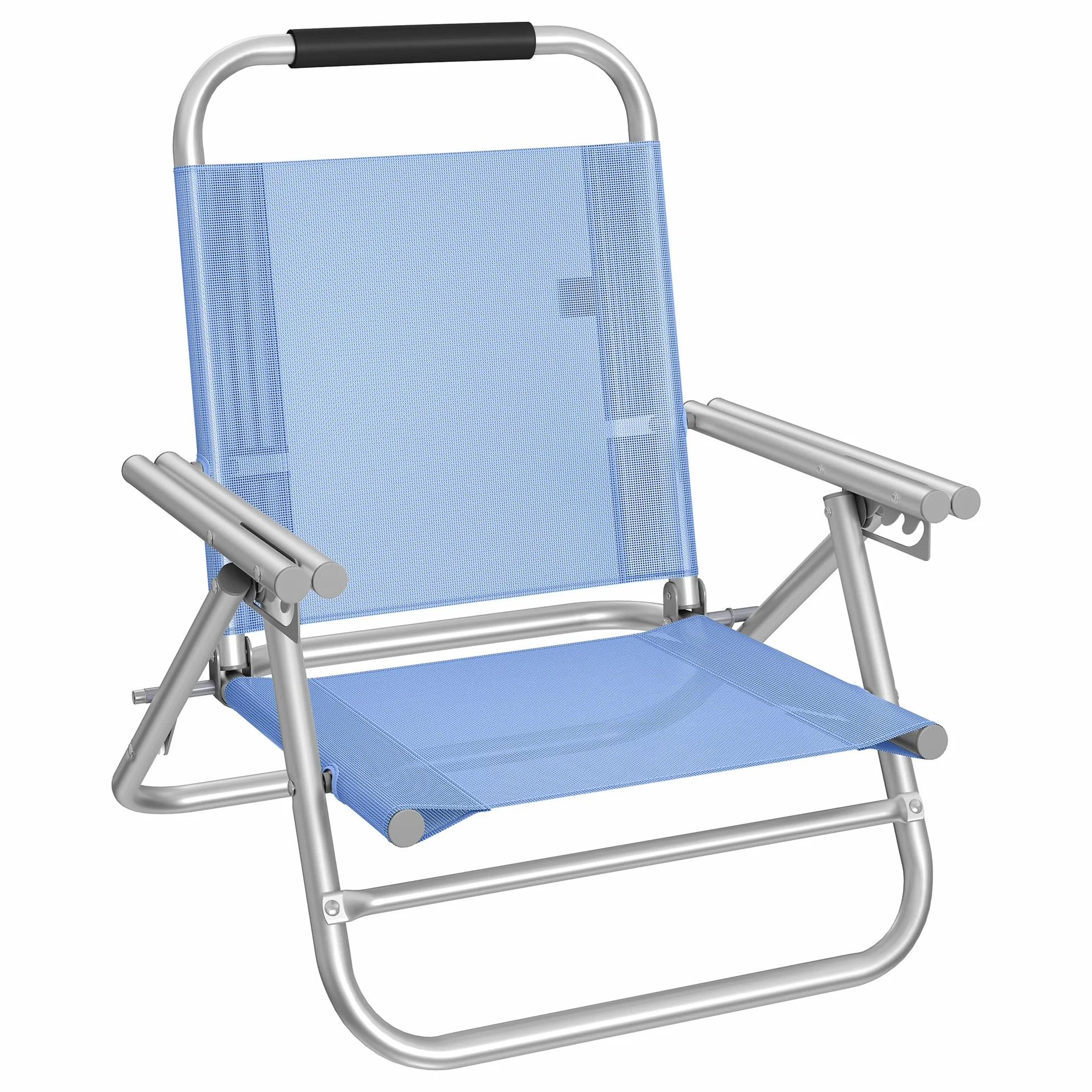 SONGMICS Strandstuhl, tragbarer Klappstuhl, Rückenlehne 4-stufig verstellbar, mit Armlehnen, atmungsaktiv und komfortabel, Outdoor-Stuhl