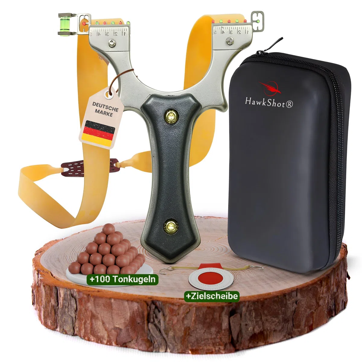 HawkShot® Profi Stahl Steinschleuder Shadow-Hit Pro mit massivem Stahlkorpus & ABS Griffschalen