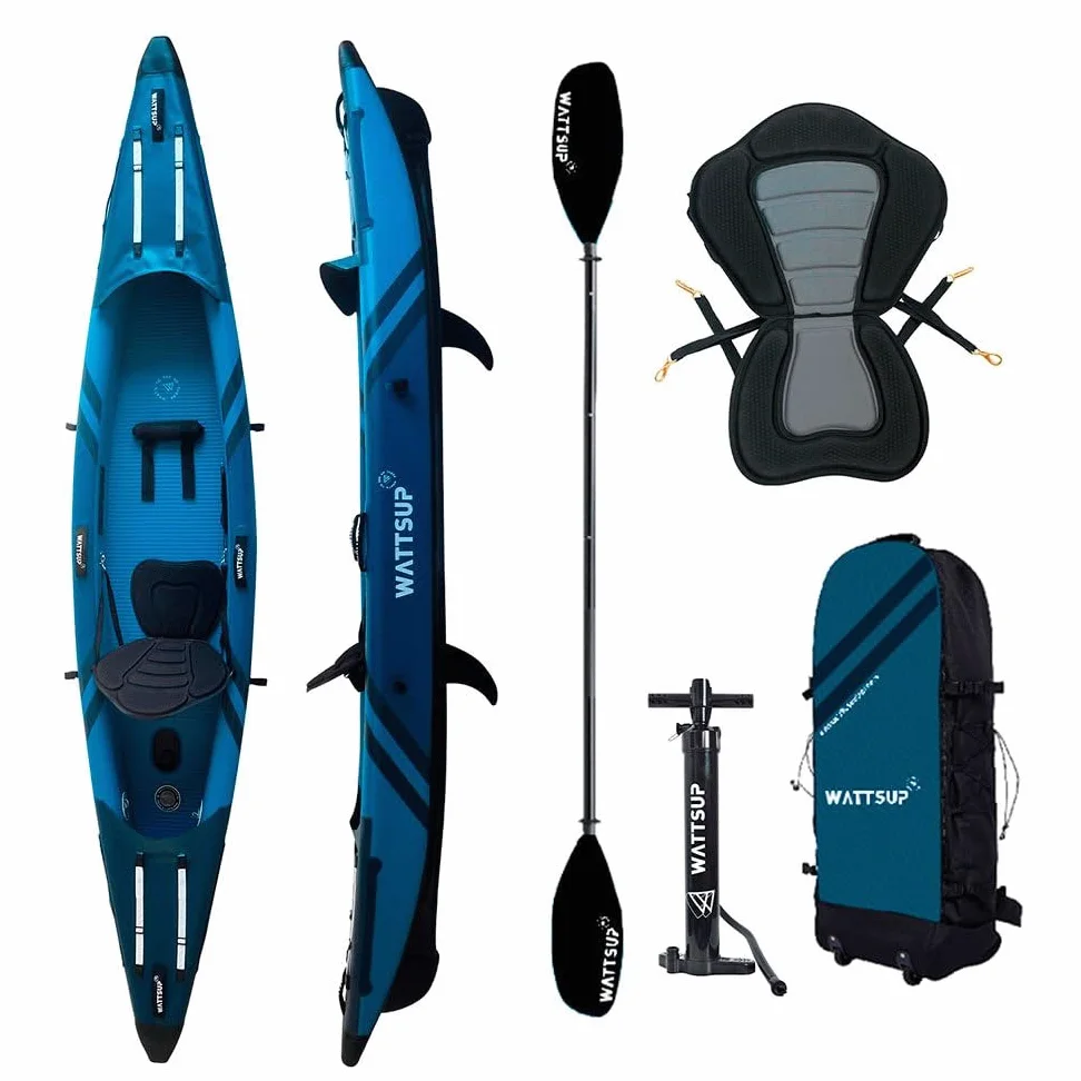 Aufblasbares Kajak Wattsup Torpedo 1-Sitzer – 365 x 72 cm (12' x 28) – Dropstitch – max. 180 kg – Komplettpaket – alle Niveaus