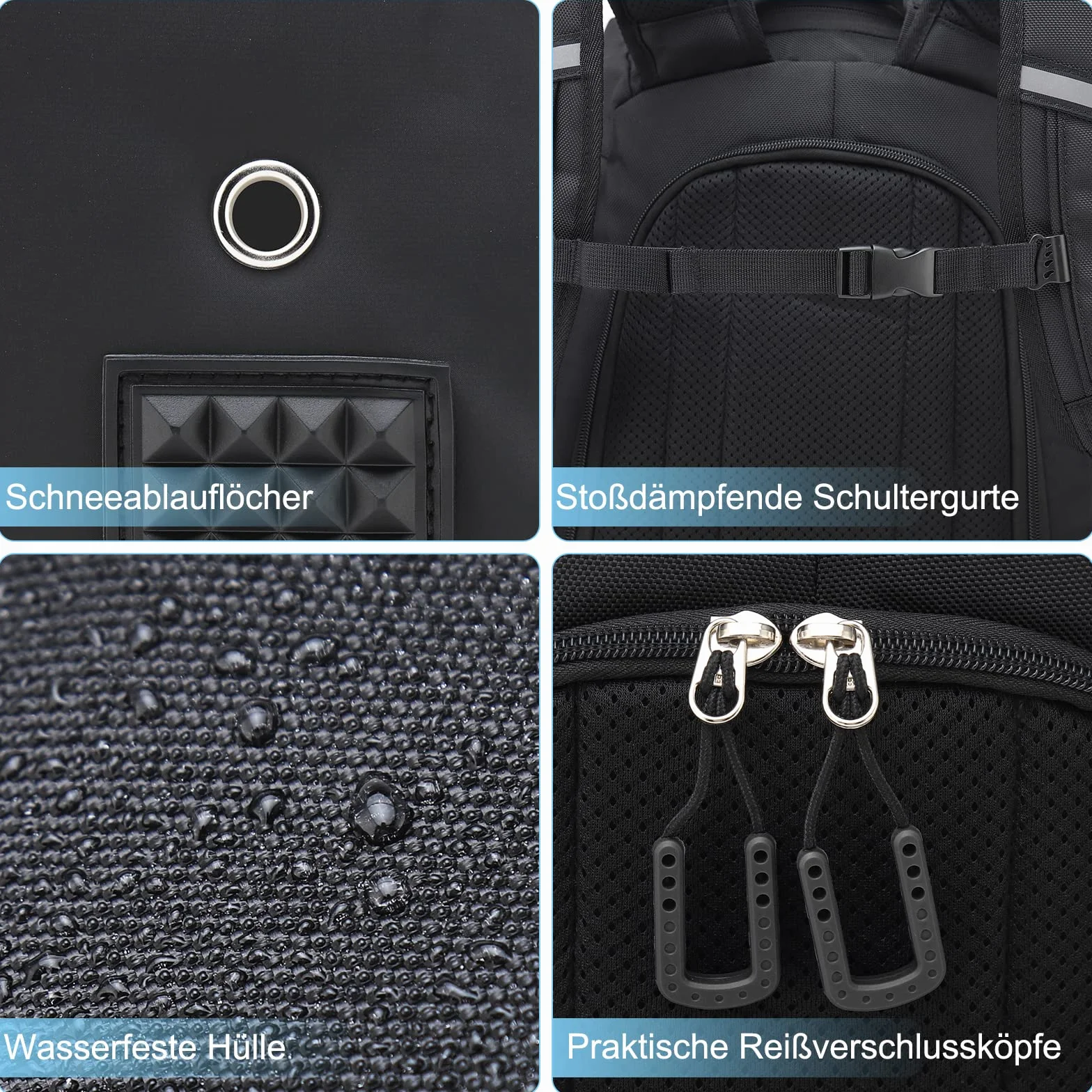 Skischuhtasche mit Helmfach 50L 1680D Nylon Skirucksack Skischuhrucksack mit Helmtasche Skitasche Siksack für Skistiefel Schlittschuhe Snowboard Inline-Skates
