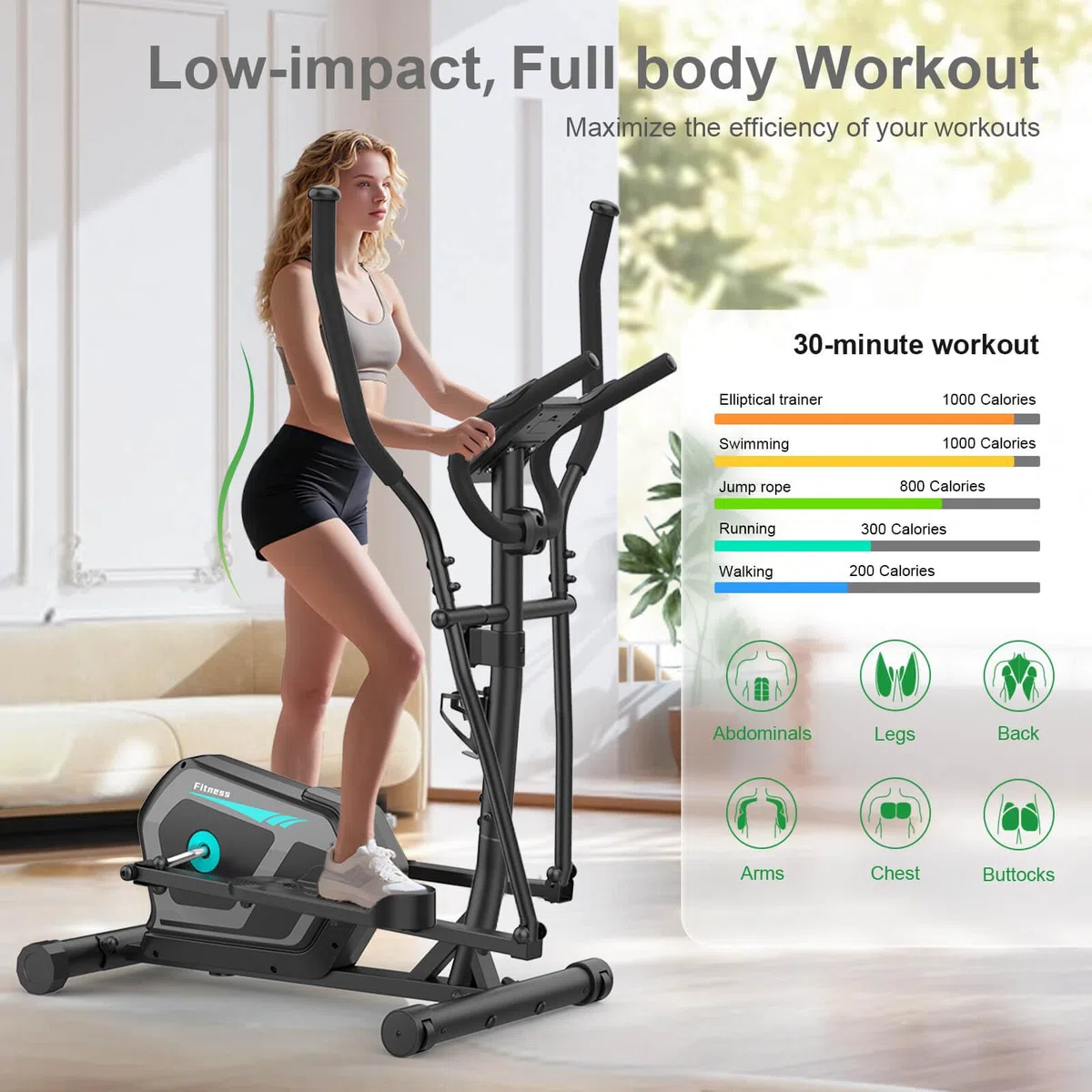 Crosstrainer für Zuhause,Ellipsentrainer mit 16 Widerstandsstufen,Bluetooth App,Flaschenhalter,Ultraleiser Magnetischer Crosstrainer mit Rutschfestem Pedal,Transporträder bis 131KG