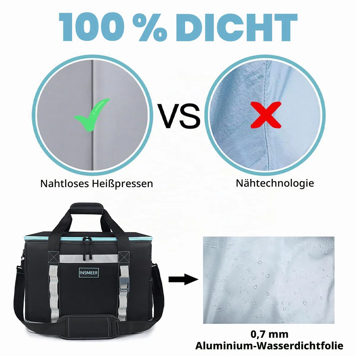 INSMEER 48L Kühltasche Gross Faltbare, 65 Can Kühltasche Thermotasche Isoliertasche für Getränke, XXL Wasserdicht Hitzebeständig Einkaufstasche für Ausflug, Picknic, Camping, Wandern, Strand