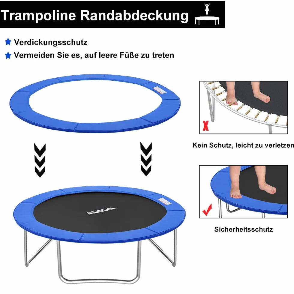 UISEBRT Trampolin Randabdeckung Ø 244cm 305cm 366cm Federabdeckung UV-beständig Reißfest Randschutz Trampolinzubehör Sicherheitsmatte Blau