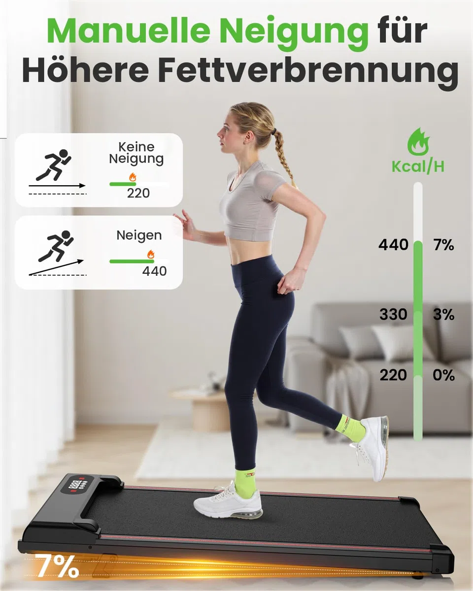 HomeFitnessCode Laufband mit Neigung für Zuhause - Walking Pad Laufpad mit Steigung Walkpad Untertisch Elektrisch 1-8 KMH Mini Walking Klein Band Gehband