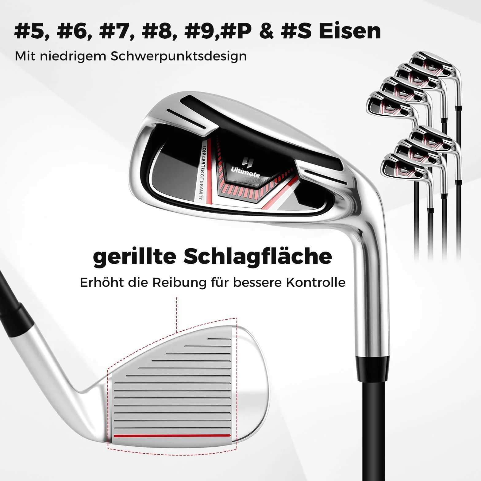 FANTASK Damen Golfschläger Set mit 1 Driver & 3 Fairway & 4 Hybrid & 6/7/ 8/9/ P Eisen & Putter & Regenhaube, Rot