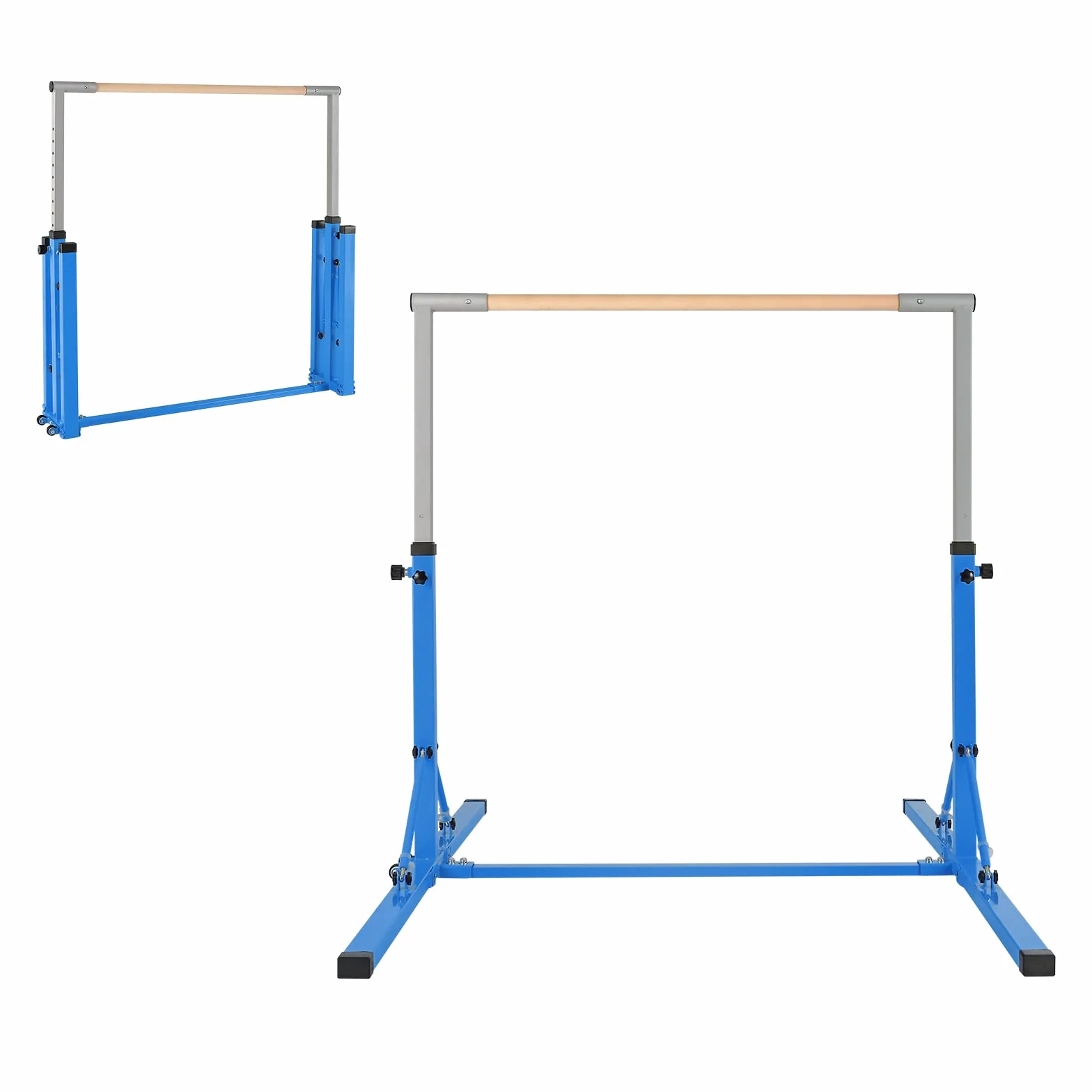 GYMAX Turnstange höhenverstellbar, Faltbare Übungsstange mit Rädern & rutschfeste Fußpolster, Turnreck bis 100 kg belastbar, Gymnastik Turnreck für Innen- & Außenbereich