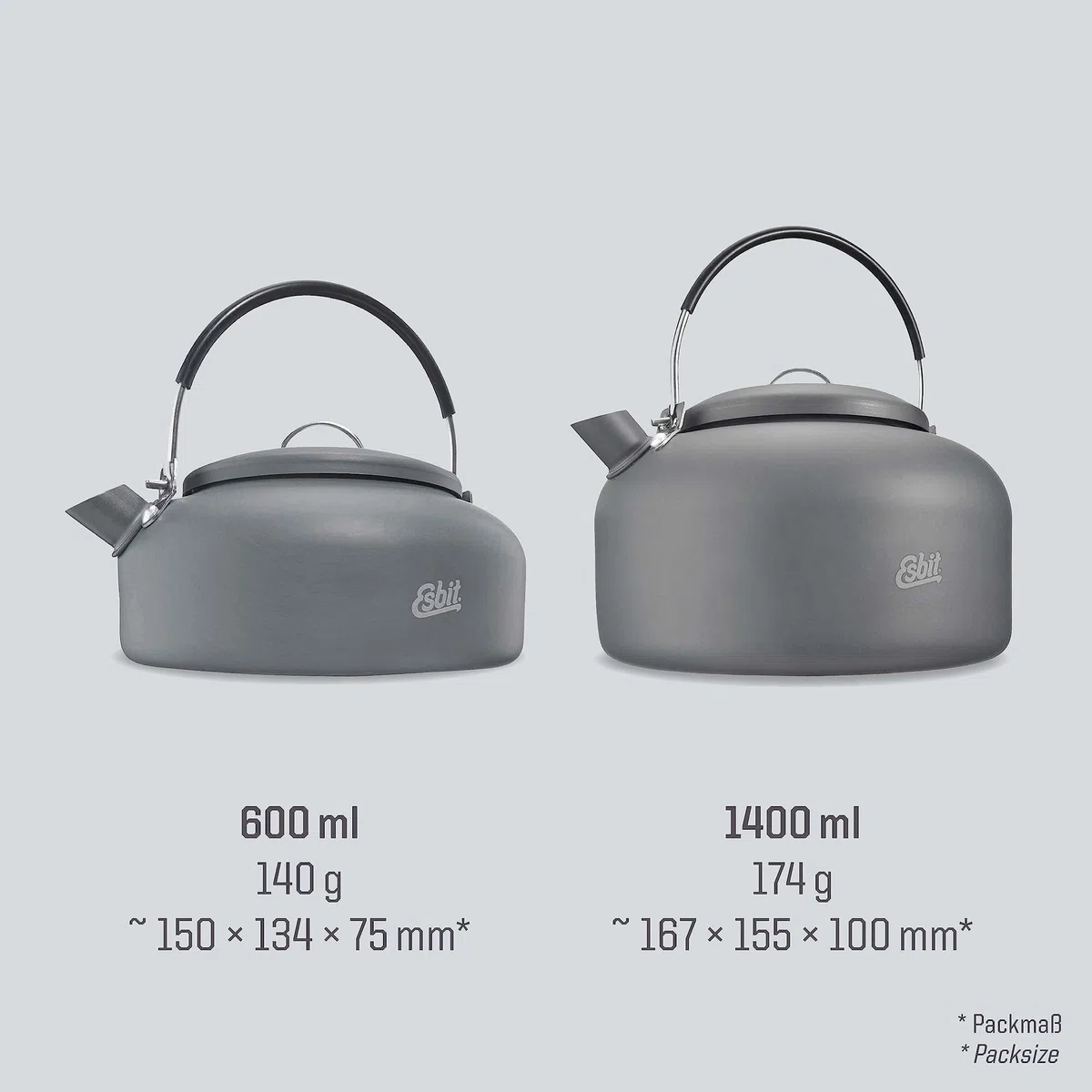 Esbit Wasserkessel - Camping Wasserkocher - 1400 ml Fassungsvermögen - aus hartanodisiertem Aluminium - mit klappbarem Haltegriff