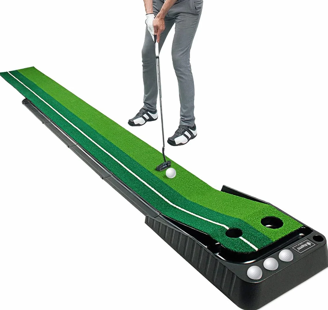 Minigolf für zuhause, Putting Matte mit Auto-Rückkehr & Kunstrasen – Minigolf Set mit 3 Golfbällen, Putting Trainer Indoor/Outdoor für Anfänger & Profis