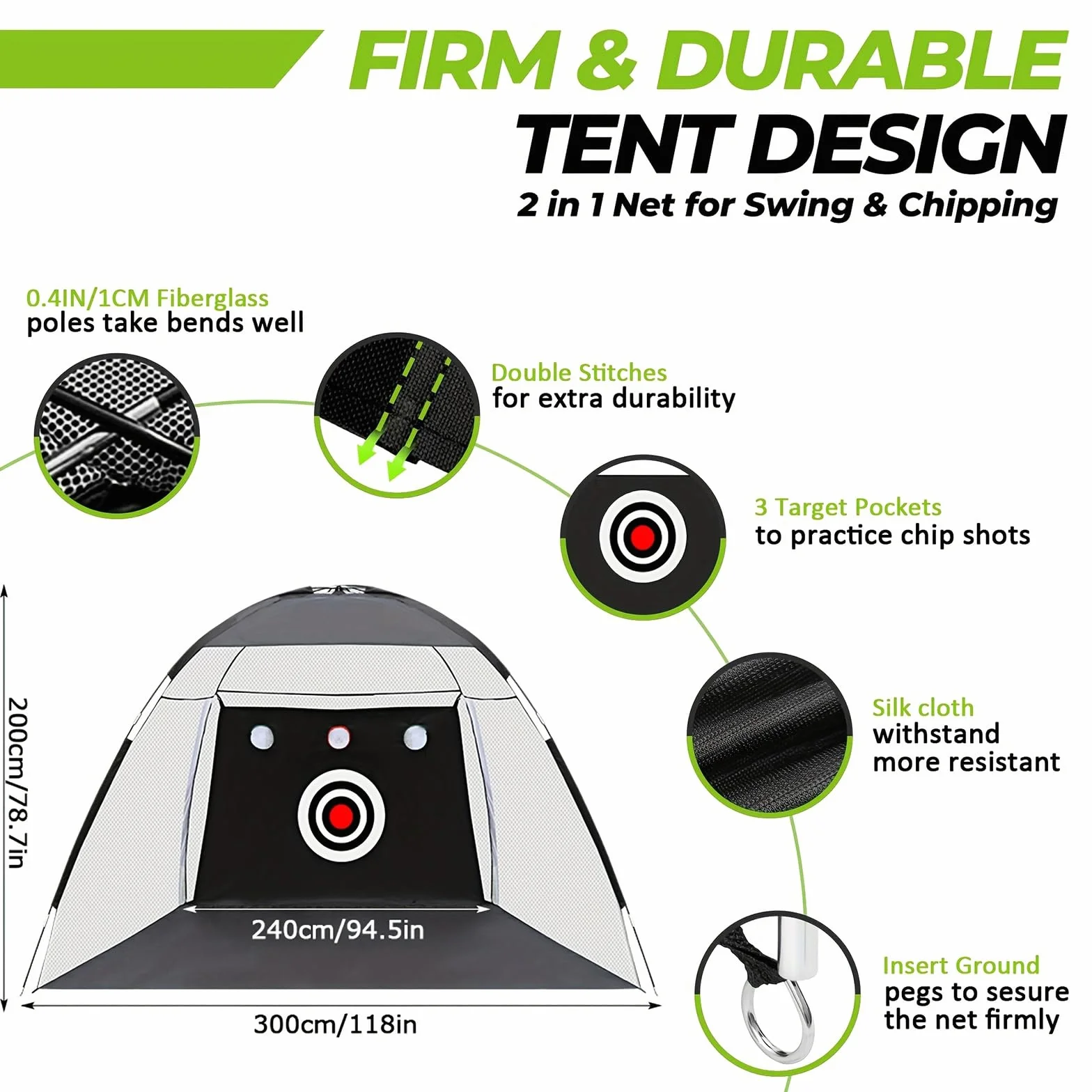 Golf-Netz,Golf Training Net mit Schlagmatte,Golfnetz Breite 300/240 * Tiefe 180 * Höhe 200 cm für Indoor Outdoor Hinterhof,Verbesserung des Trainings