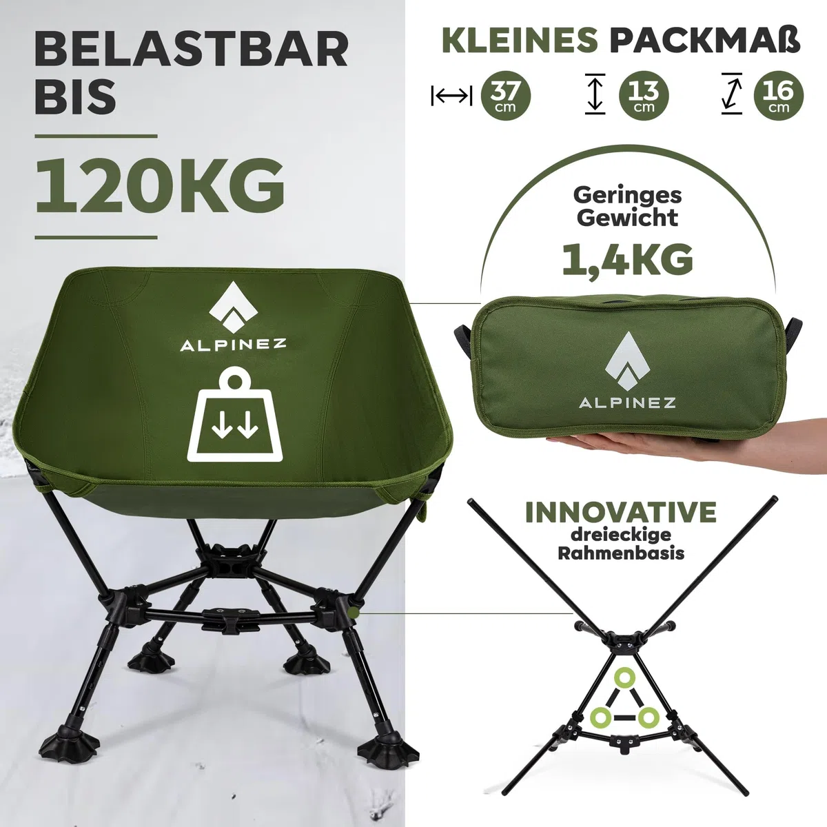 Campingstuhl faltbar leicht höhenverstellbar | TESTSIEGER 2026 | kleines packmaß Faltstuhl Camping Stuhl klappbar | Angelstuhl ultraleicht Campingstühle Strandstuhl