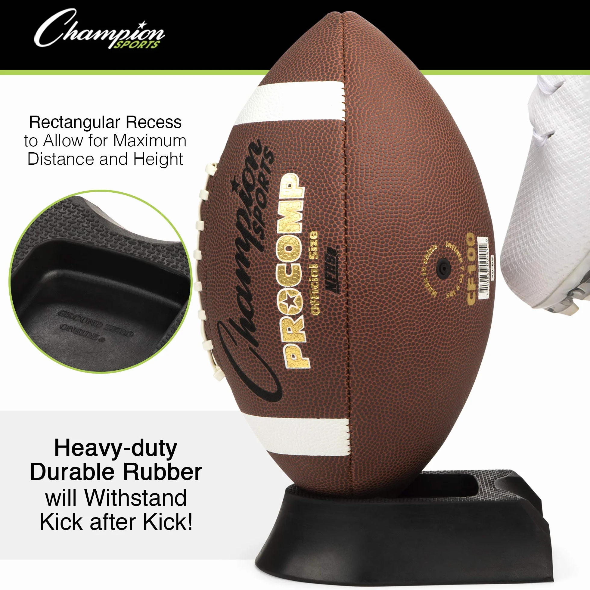 Champion Sports Football Kicking Tee Set for Kickoff Practice - Ball Holder Tees for Footballs - Kicking Block and Accessories for Adults, Kids, Coaches
