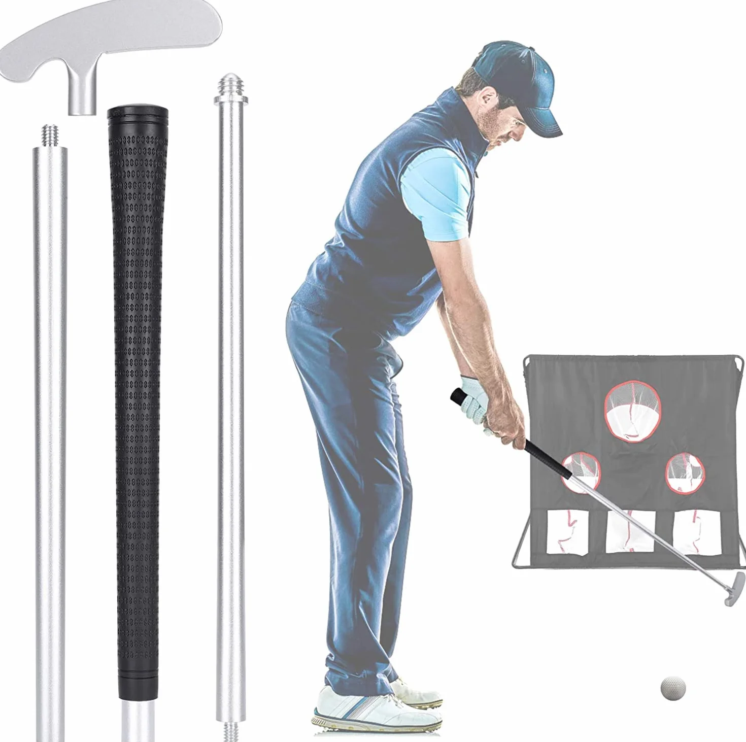 LEAGY Tragbares Golfputter Reise-Übungs-Putting-Set mit Koffer Indoor Outdoor Yard, Indoor-Golfspiel-Set, Ballrückgabesystem Putter aus Zinklegierung Executive Office Putter-Set