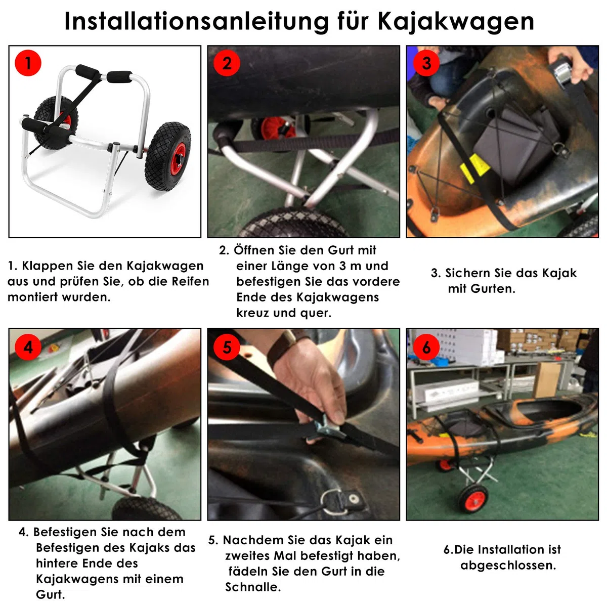 Kajakwagen bis 80 kg Faltbarer Spannriemen Aluminium Bootstrailer Kanuwagen Transportwagen Surfwagen