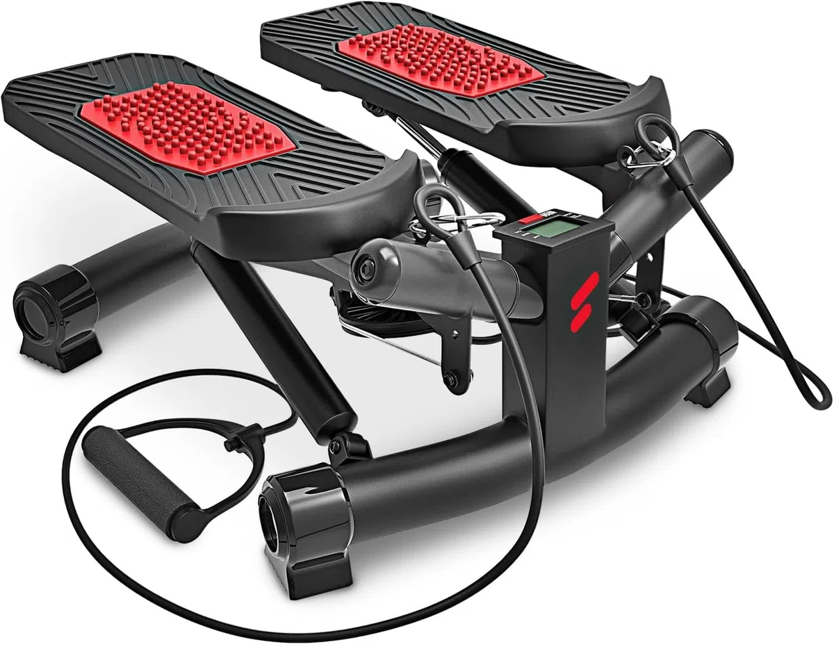 Sportstech STX300 2in1 Mini Stepper für Zuhause mit Power Ropes, Up-Down & Twist Stepper, Widerstand einstellbar, LCD Display, Ganzkörper Hometrainer, max. 120 kg