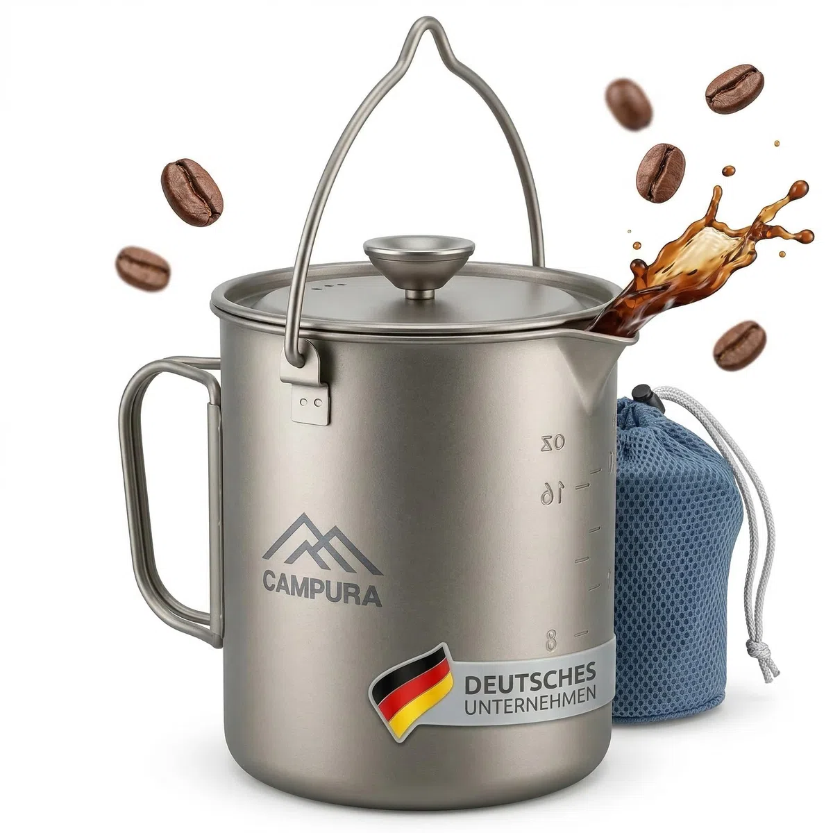 Titan French Press Topf 750ml - Ultraleicht & Robust - Präzisionsfilter, Kompakt & Hitzebeständig - Camping Kaffeekocher für Bushcraft, Trekking & Outdoor - Titan Kochgeschirr