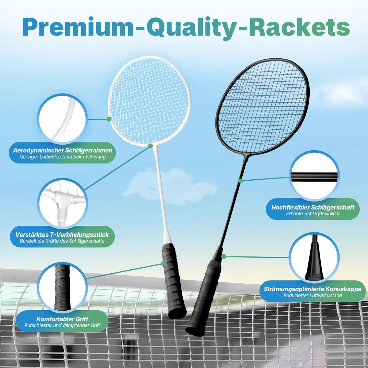 AboveGenius Badmintonschläger 4er Set für Outdoor Hinterhofspiele, darunter 4 Schläger, 6 Nylon Badminton-Federbälle, leichte Badmintonschläger für Anfänger