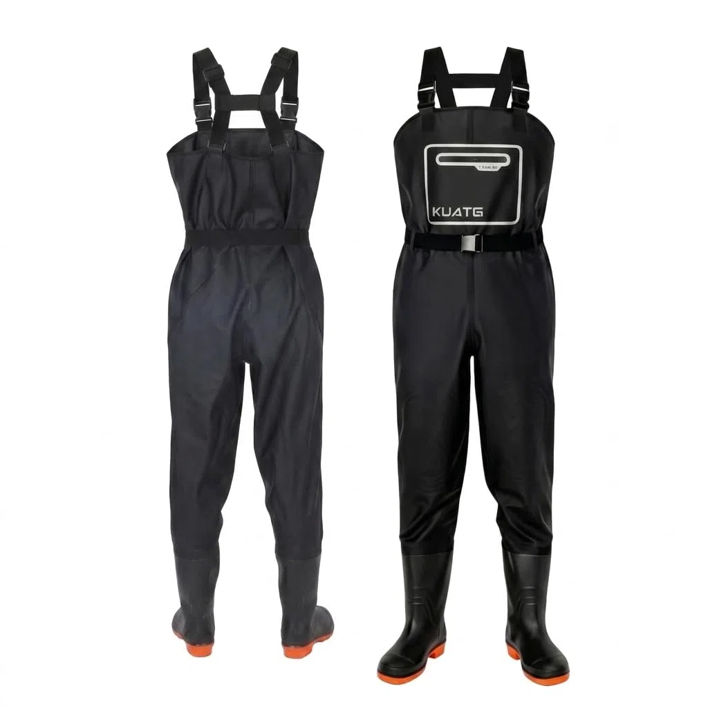 HoldOneLight Wasserdichte Ganzkörper Wathose aus PVC-Polyester, Schwarz, mit Stiefeln, Atmungsaktiv, für Angeln, Baustellen und Bauernhöfe Angel- und Jagdstiefel für Herren
