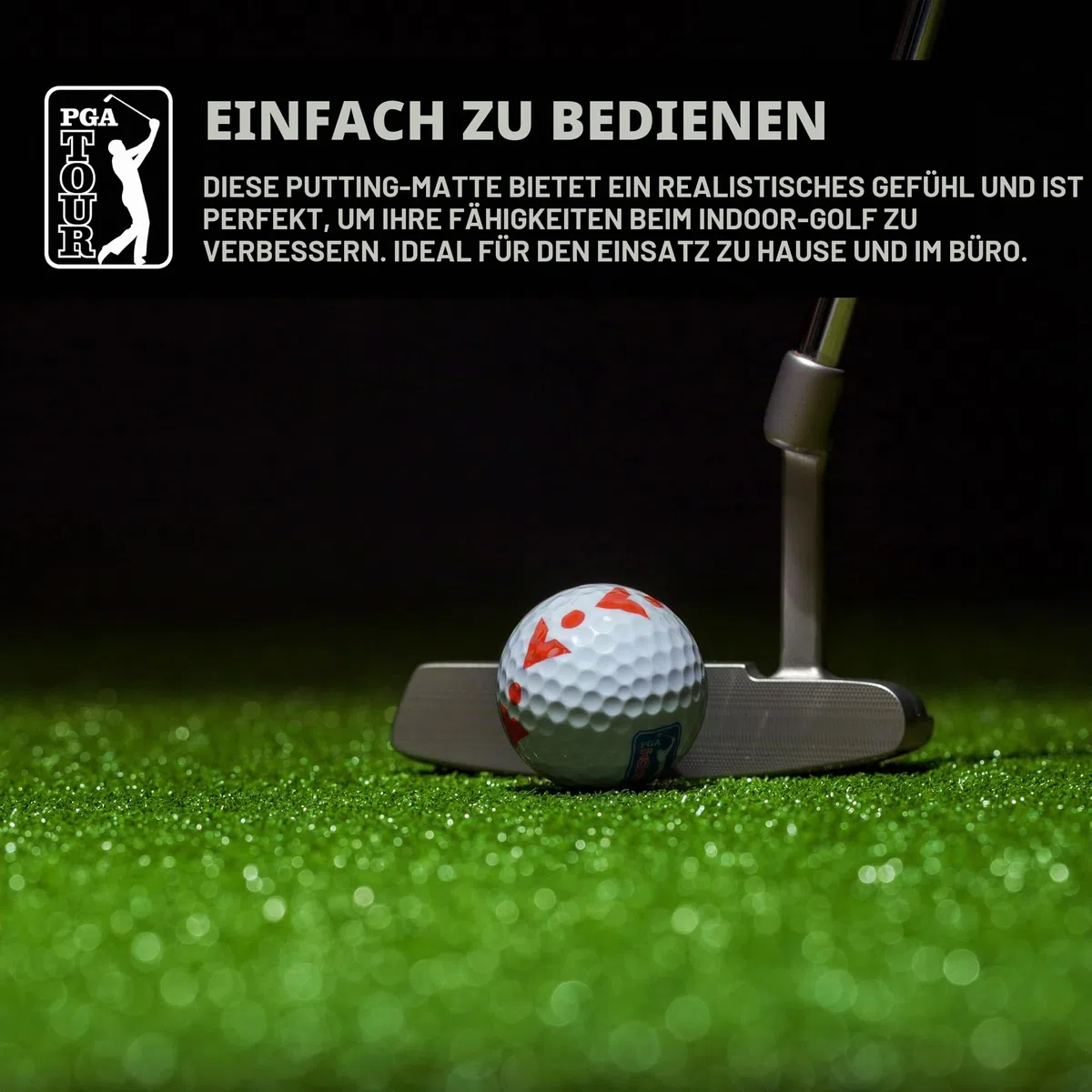 PGA Tour Putting-Matte mit zusammenklappbarem Putter und Ausrichtungsführung, 1,8 m