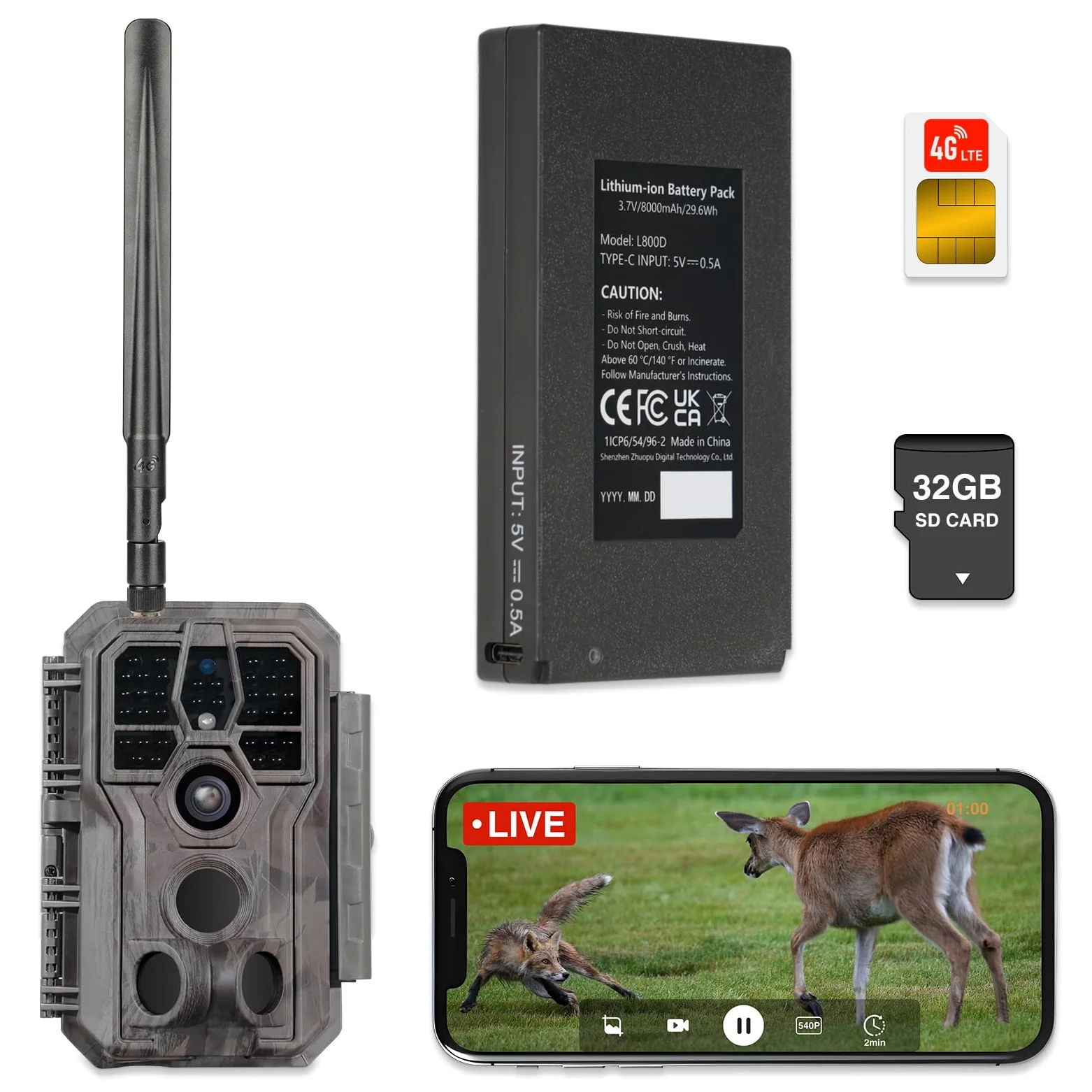 GardePro X50 Pro Max 4G LTE Wildkamera mit Live-Streaming, Wiederaufladbare 8000mAh Akku, integrierte SD Karte, 48MP 1296P, X50PLMB Wildtierkamera mit bewegungsmelder nachtsicht, Handyübertragung