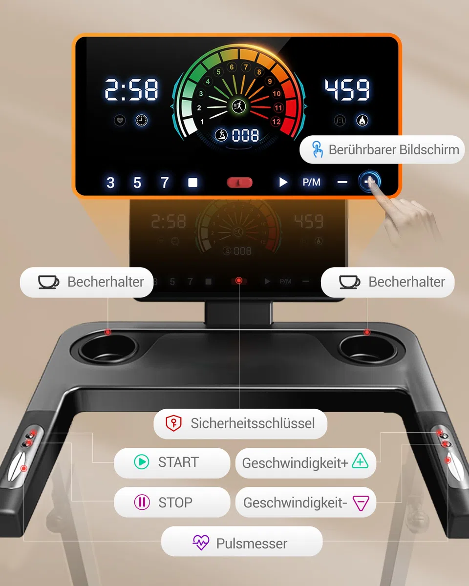 UMAY Laufband für Zuhause mit Steigung 16%, 14KM/H | Laufband Klappbar Treadmill for Home mit leisem 3,5-PS-Motor, LED-Anzeige, 180KG
