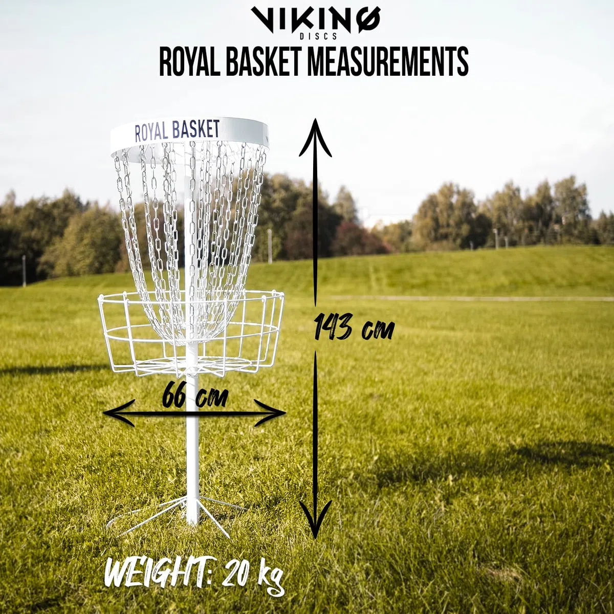 Viking Discs Royal Basket Disc Golf Korb 143 cm hoch PDGA Approved für B-Tier Wettbewerbe - 24 Ketten in Zwei Reihen, Stark und Stabil - Für Putting Praxis und Erstellen von Home Course