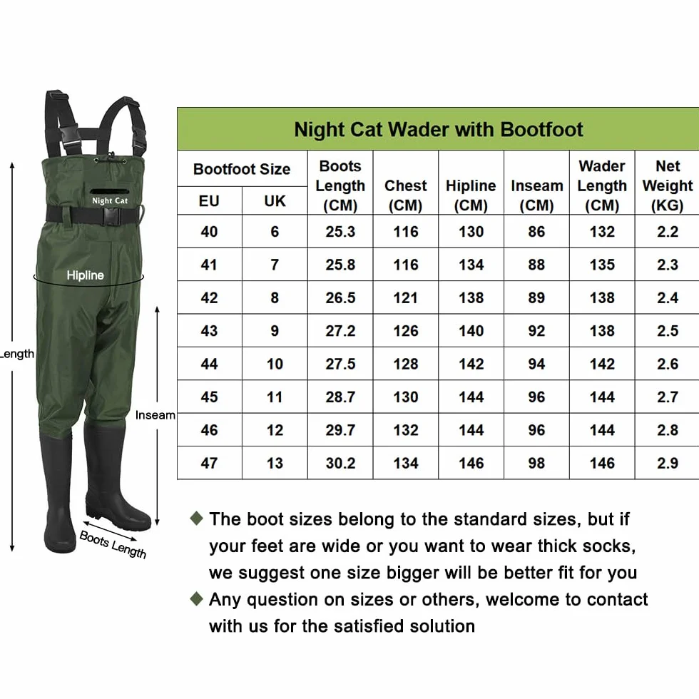Night Cat Wathose Herren Damen Frauen Wathose mit Stiefeln wasserdichte Atmungsaktive Crosswater Waders