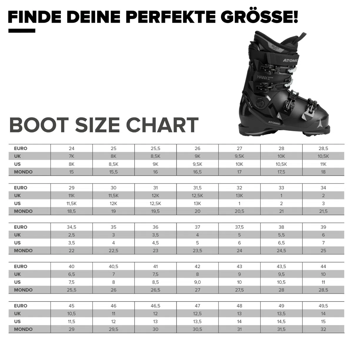 ATOMIC HAWX Magna 80 Skischuhe in Schwarz/Anthrazit - Größe 42/43 - Breite Ski-Boots mit 102 mm Passform & 80er-Flex - Hochwertige Ski-Schuhe mit Prolite-Konstruktion