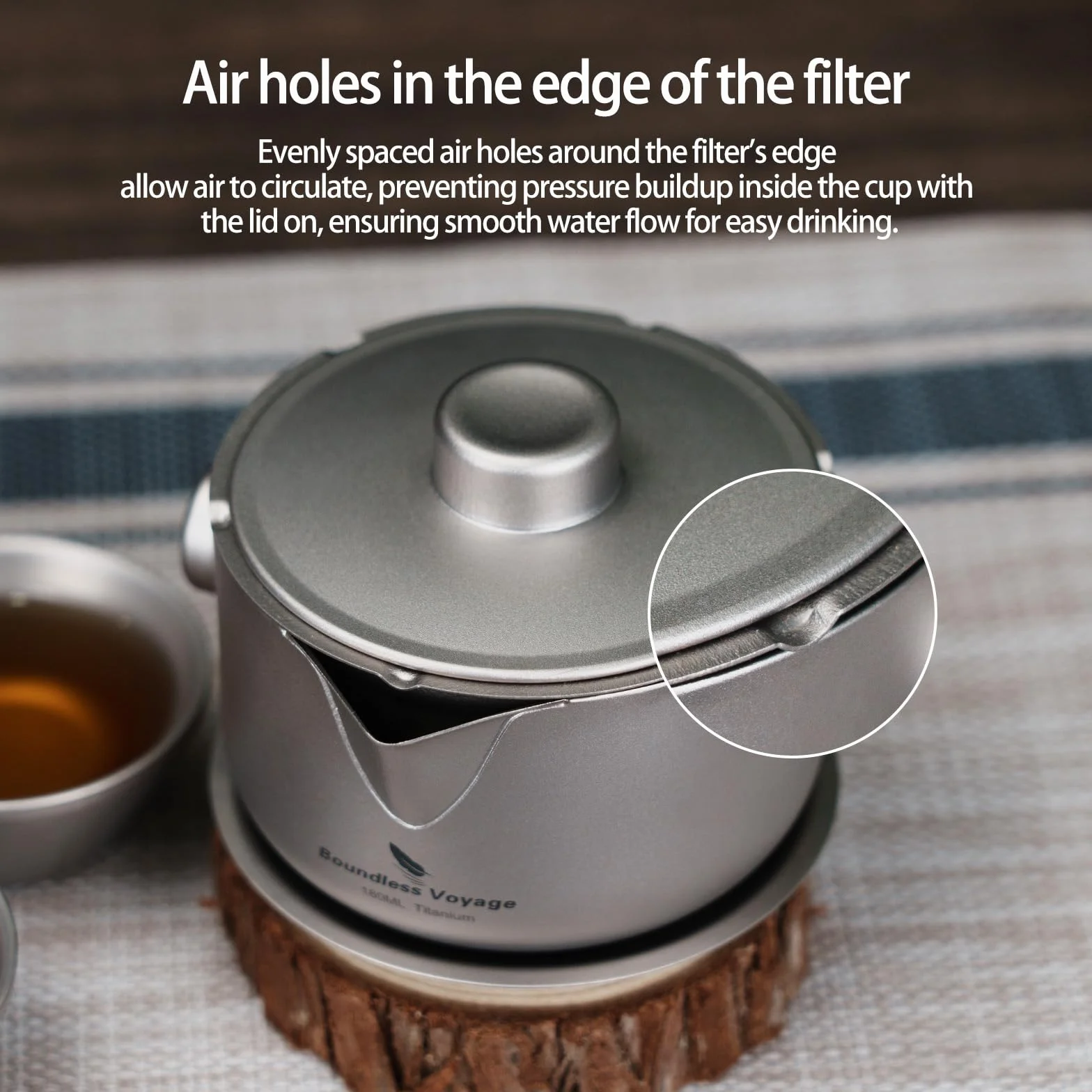 Boundless Voyage Doppelschichtiger Teebereiter aus Titan mit Filterdeckel, ultraleichte Teekanne, Verbrühschutz, Kaffeetasse, Trinkgeschirr für Camping, Reisen, Büro (Ti3136D-Teekanne)