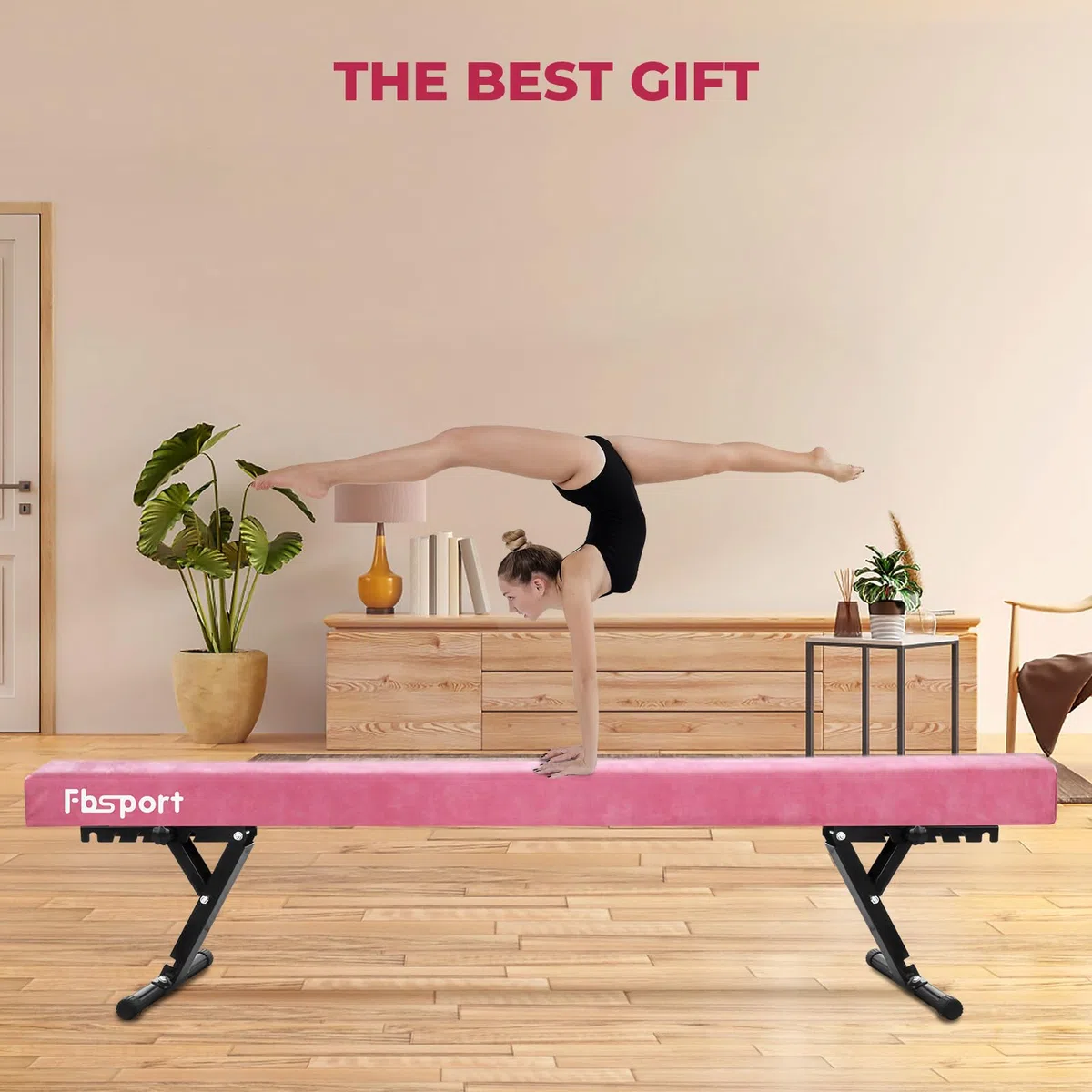FBSPORT schwebebalken Kinder schwebebalken für zuhause schwebebalken höhenverstellbar Gymnastik Balance Beam 244CM, 5 Höhen Einstellbare High und Low Level Stabile Floor Beam Gym Trainingsgeräte