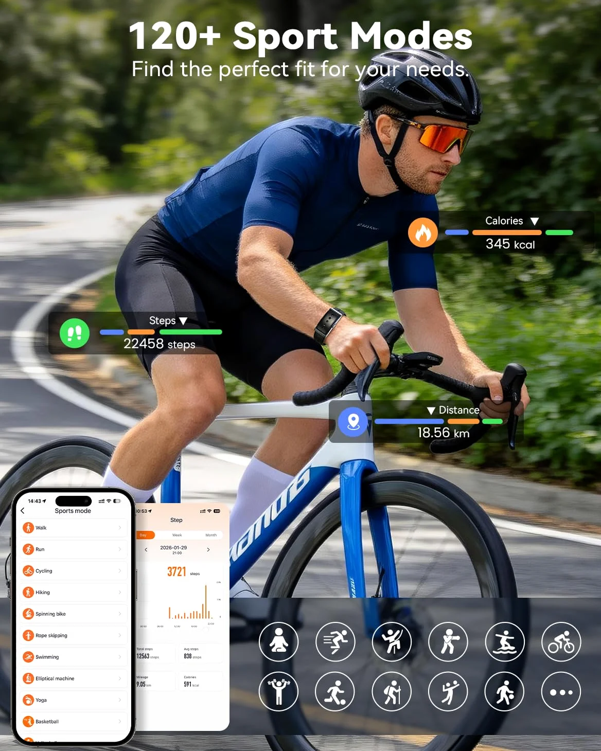 Fitness Tracker ohne Display Smart Band, 24/7 Aktivitäts Schlaftracker mit Herzfrequenz Menstruationszyklus SpO2, Schrittzähler mit 35 Tage Akku, 120+ Sportmodi, KI-Analyse, IP68 Wasserdicht, Kein ABO
