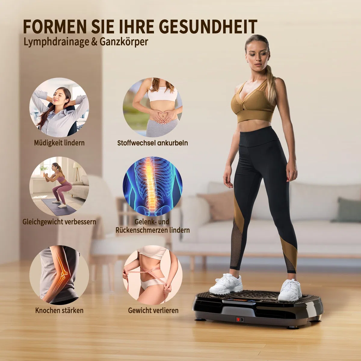 TISSCARE Vibrationsplatte,Rüttelplatte Sport für Zuhause ,Vibro Shaper mit 120 Stufen, 5 Modi & bis 400LBS - Vibrationsboard zur Fettverbrennung, Figurformung & Muskelaufbau für Damen＆Herren