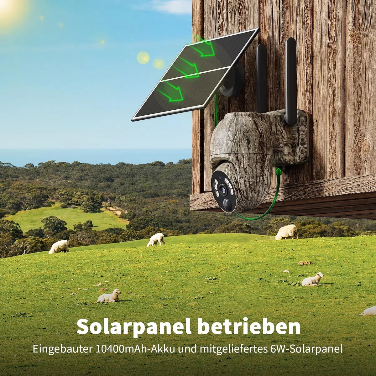 4G LTE Wildkamera mit SIM Karte, 2K Kabellos Solar Wildtierkamera mit Handyübertragung App, Überwachungskamera Aussen Akku mit Farbnachtsicht, PIR-Erkennung, 2-Weg-Audio, IP66 Wasserdicht
