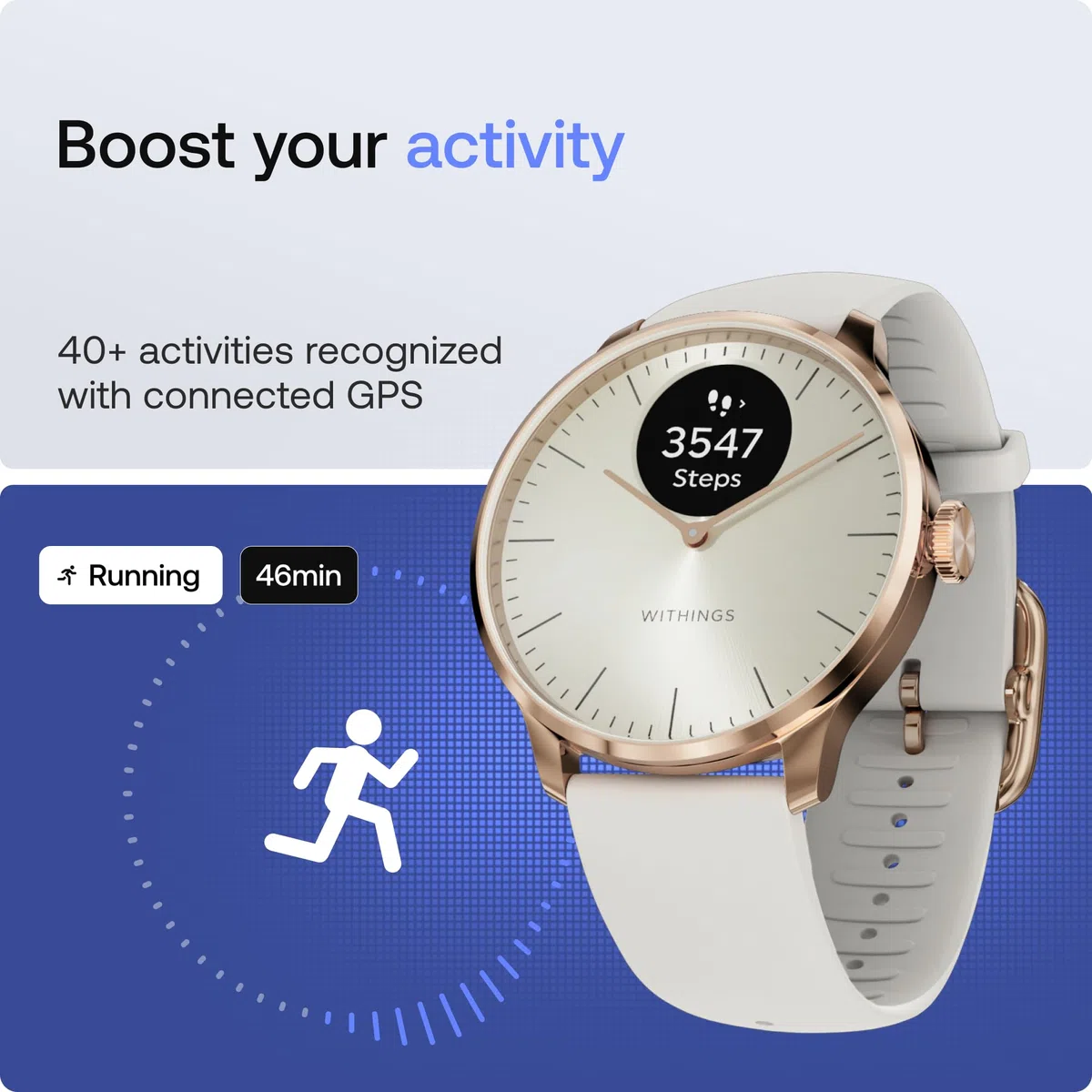 Withings ScanWatch Light – Hybrid Smartwatch, 24/7 Herzüberwachung, Aktivitätstracking, Zyklusverfolgung, Schlafüberwachung, Connected GPS, 30 Tage Akkulaufzeit, Android & Apple kompatibel
